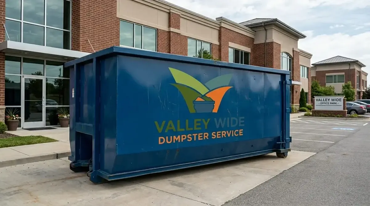 Valley Wide Dumpster Service roll-off truck and container on a commercial job in Phoenix